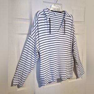 Jersey knit hoodie shirt, white with black stripes, Sz. XXL (2XL)